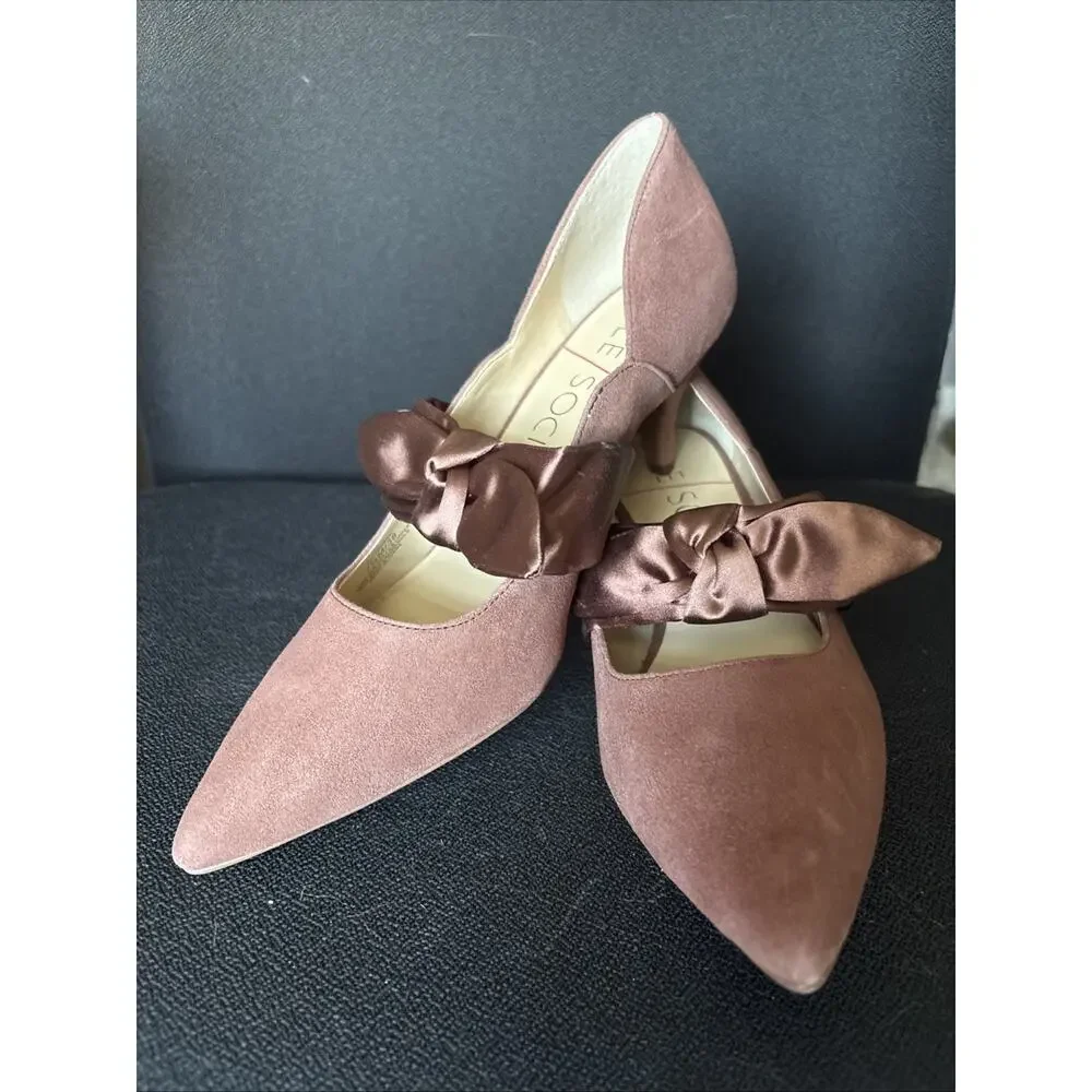 Sole Society Women's Leather Bow Kitten Heels Dusty Pink Size 7.5